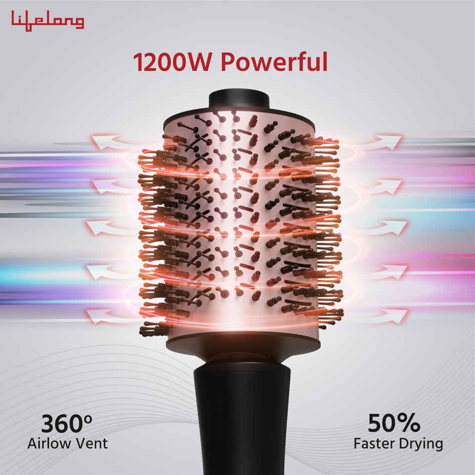Lifelong Blow Dry Brush|Hot Air Brush, 1200 Watts, 4 In 1 Hair Styling Brush, Attachments