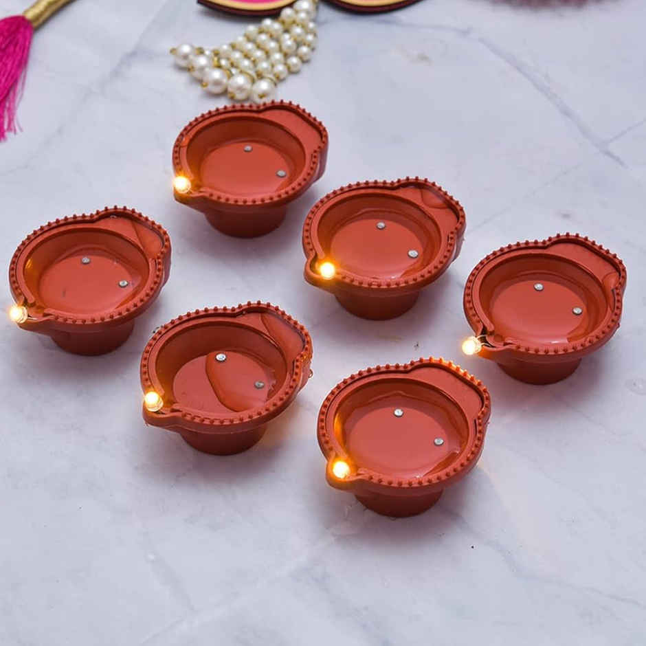 Water Sensor Diya for Diwali, Festive Decoration | Pack Of 6 | Party Propz