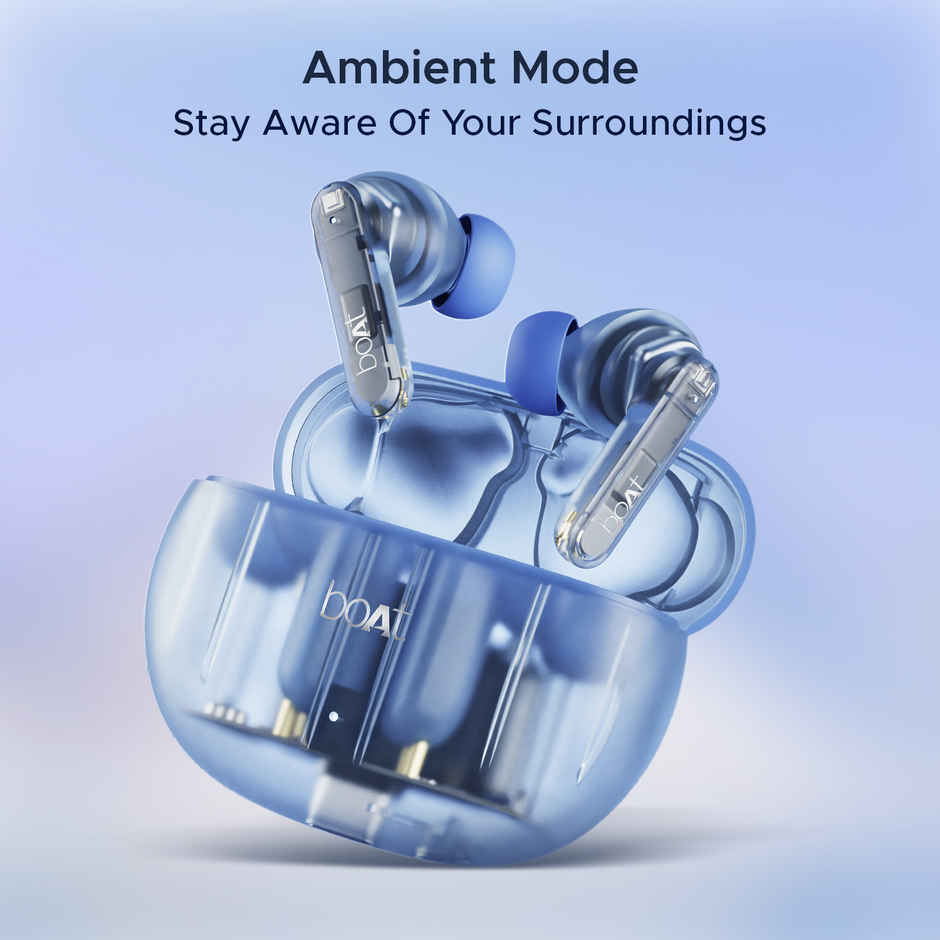 boAt Airdopes 191 ANC TWS Earbuds with mic,32dB ANC, Ambient Mode, 60HRS Battery, 4Mics ENx, in-Ear Detection, IWP Tech, Fast Charge, v5.3 Bluetooth Earbuds - Pellucid Blue