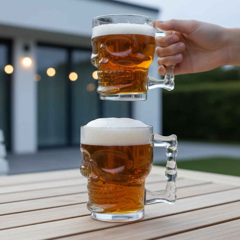 Skull Head Beer Mug | Barware Essential | 500 ml | Set of 2 | Sanjeev Kapoor