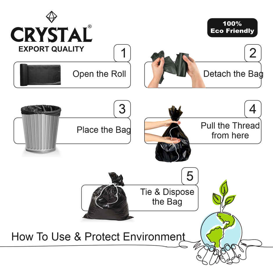 Crystal Medium Black Garbage Bag Roll 19X21