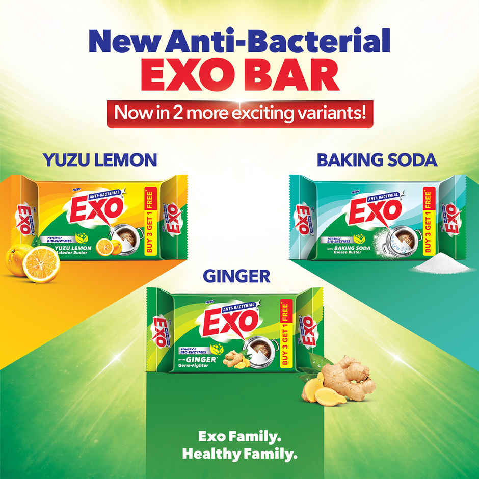 Exo Anti-Bacterial Round Dishwash Bar, Ginger With Power of Bio-Enzymes with free scrubber