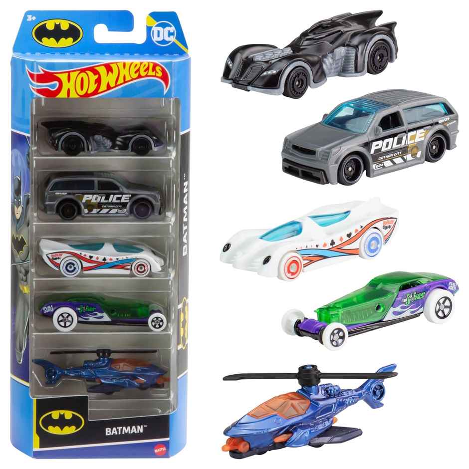 Mattel Hot Wheels 1:64 Scale Toy Cars, Set of 5 Batman-Themed Vehicles