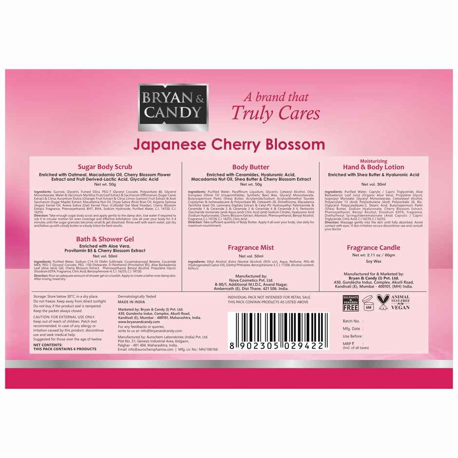 Bryan & Candy Japanese Cherry Blossom Bath Tub Essentials Gift Set