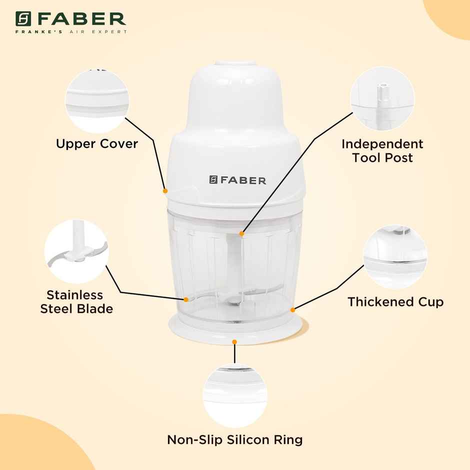 Faber PRO 250W Chopper 500 ml | 2 Blades, Whisking Blade Attachment,Spatula | BPA Free Plastic, White