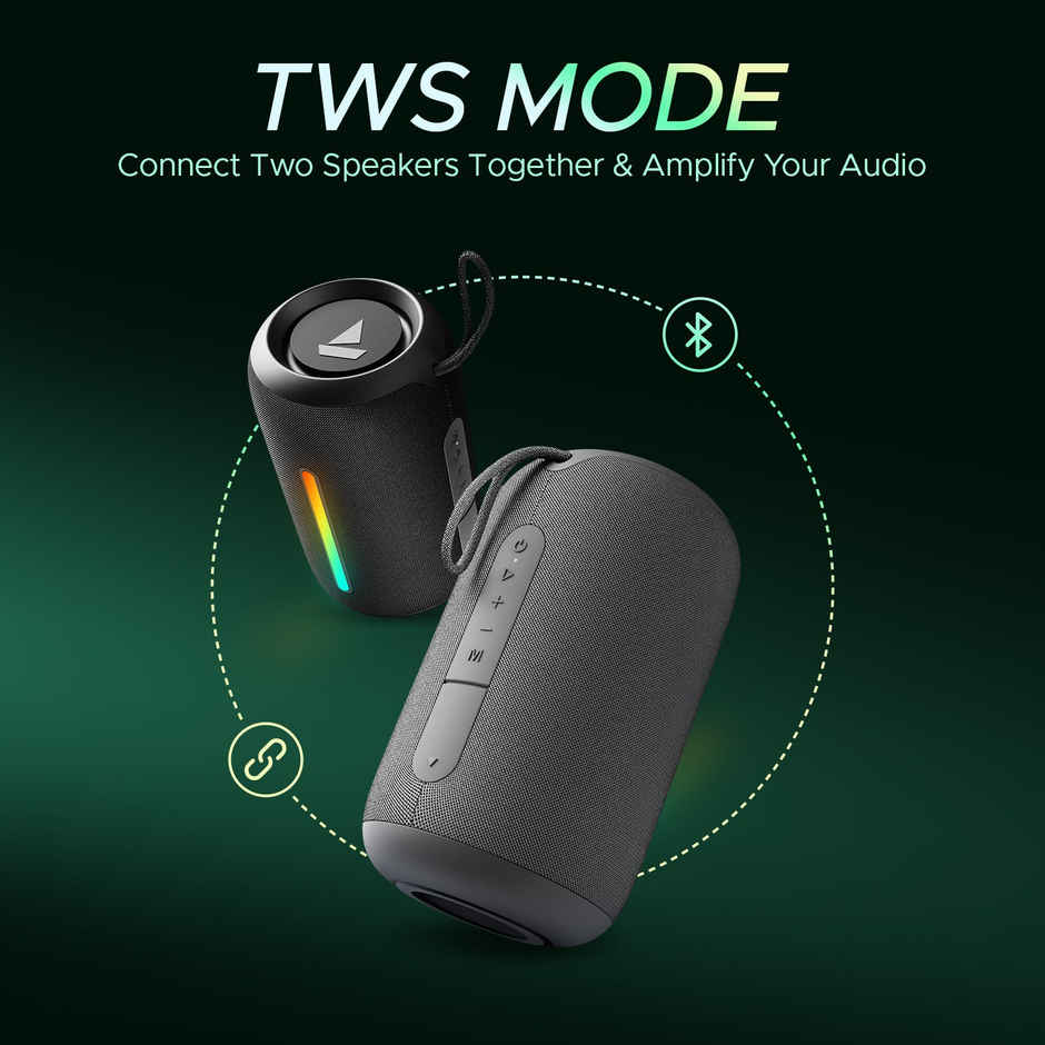 boAt Stone Stone 358 Pro w/ 14W Bluetooth Speaker Signature Sound, Up to 12 Hours Playback, RGB LEDs, TWS Feature, Built-in Mic, BTv5.3, Free Music Streaming on JioSaavn Bluetooth Speaker - Raging Black