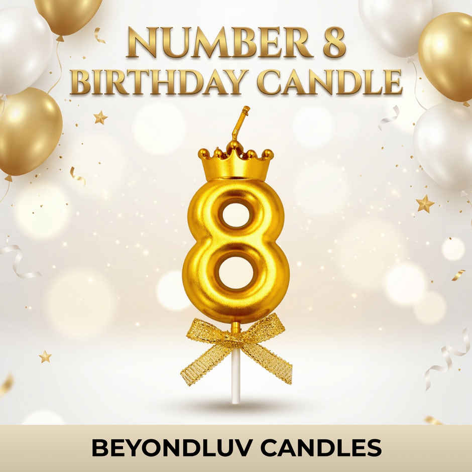 BeyondLuv Candles for Kids Birthday Party 8 Golden Number Candle With Crown