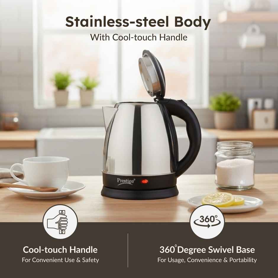 Prestige 1.5L PKOSS SS Electric Kettle, 1350 Watts, Elegant Design,Black, 1Y Warranty, ISI Certified