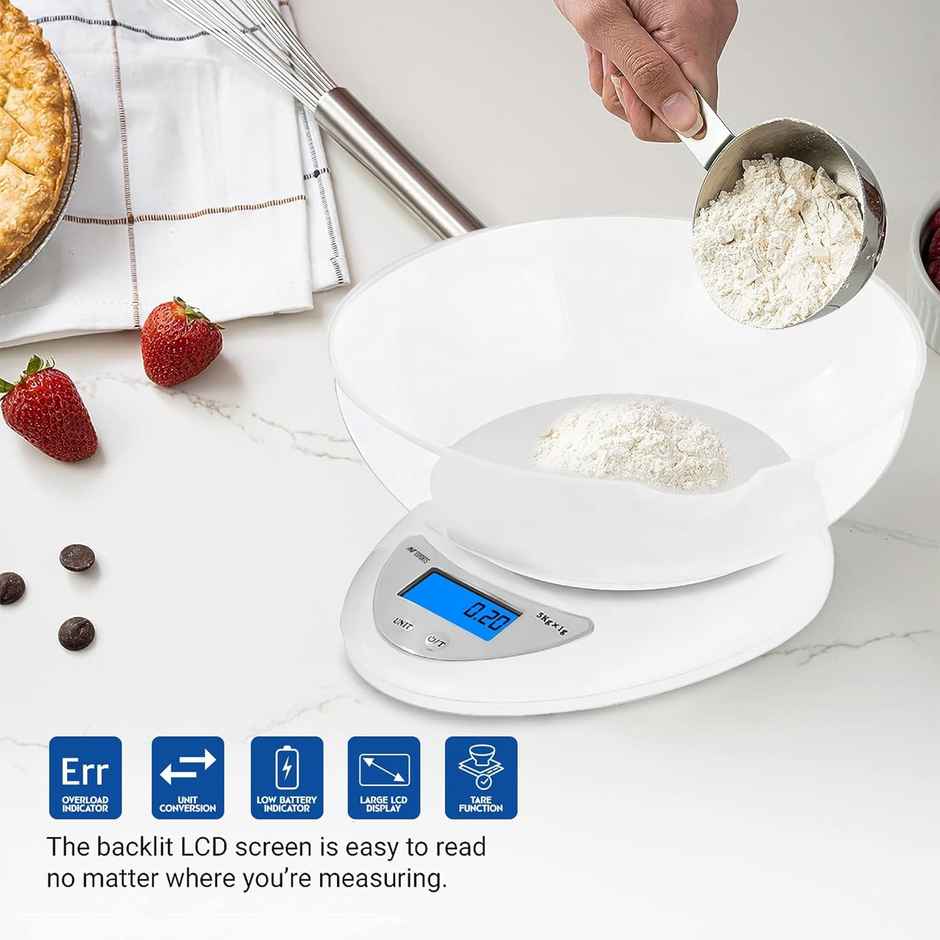 Ant AEKS200 Kitchen Weighing Scale With Bowl | White - 1 Unit