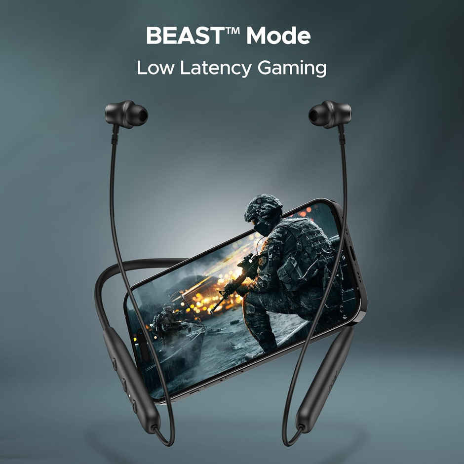 boAt Rockerz 110 BT Neckband w/ 40H Playtime, ENx Technology, BTv5.3 & BEAST Mode (Active Black)