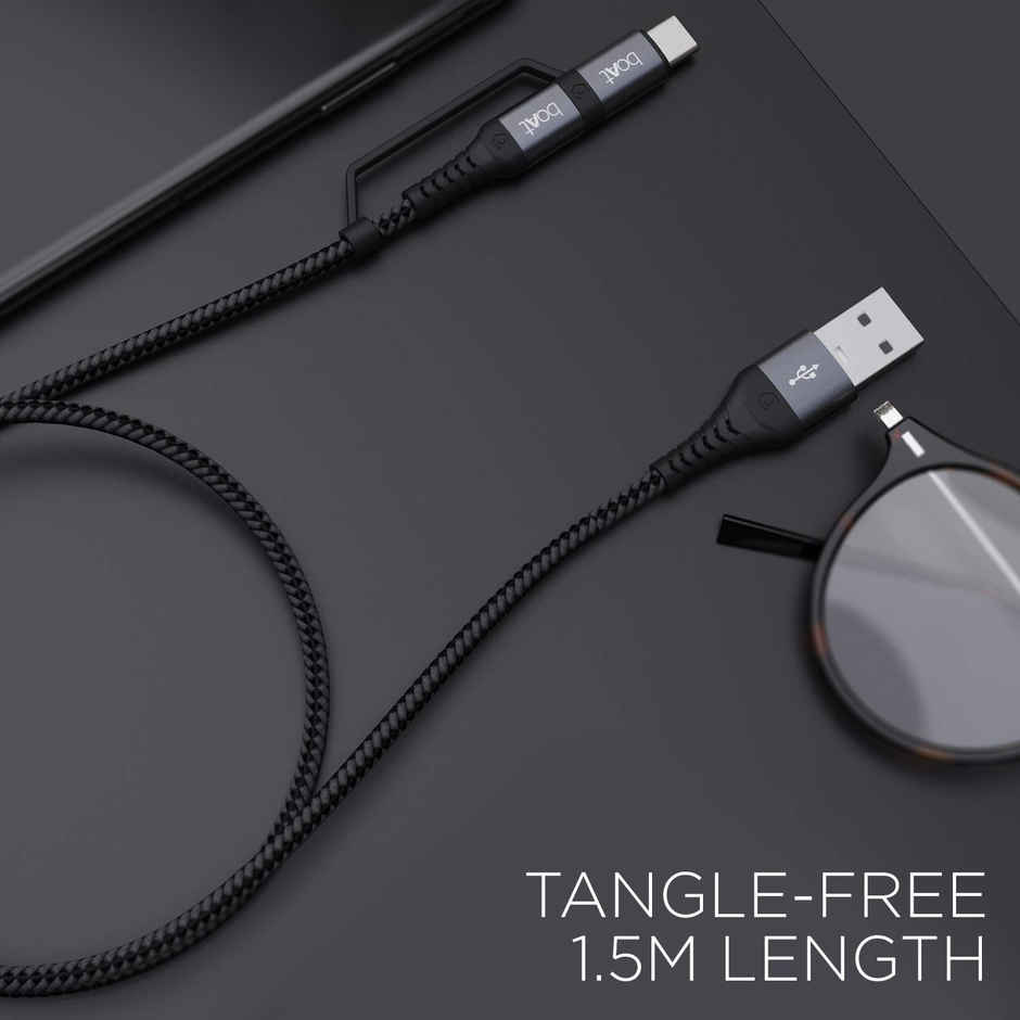 boAt USB Type C Cable 3 A 1.5 m Deuce USB 330 2-in-1 Micro and with 3A Fast Charge,480mbps  (Compatible with Android Phones, Tablets) - Mercurial Black