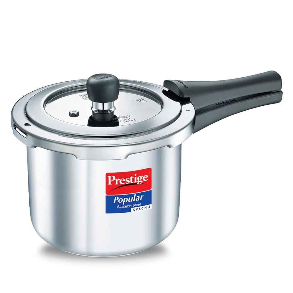 Prestige Popular Svachh SS Pressure Cooker 3L,Gas and Induction Compatible,5Y Warranty,Silver