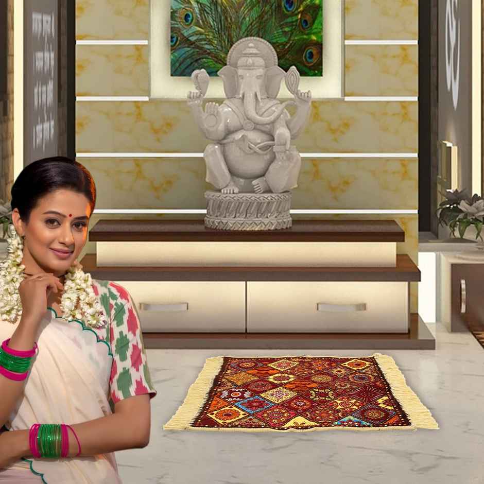 Kuber Industries Velvet Aasan/Prayer Mat | Rangoli Square| 62 x 62 cm | Multicolor