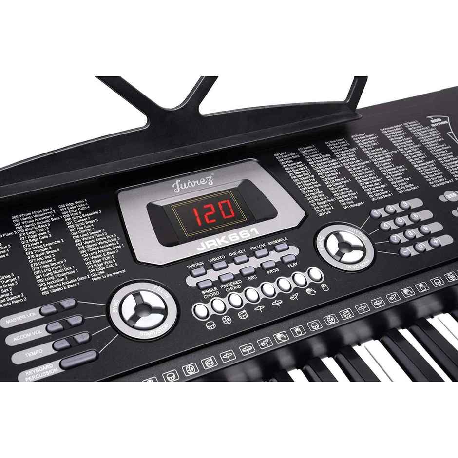 Juarez 61-Key Electronic Keyboard with LED Display, 255 Rhythms, Mic, Music Stand & USB