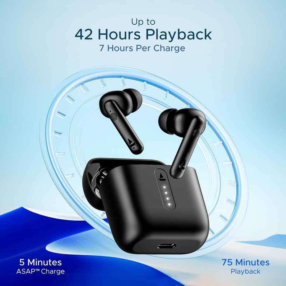 boAt Airdopes 141/8 TWS Earbuds with with mic, 42H Battery, Low Latency, ENx Tech, Fast Charge, IWP, IPX4, v5.1 Bluetooth Earbuds - Active Black