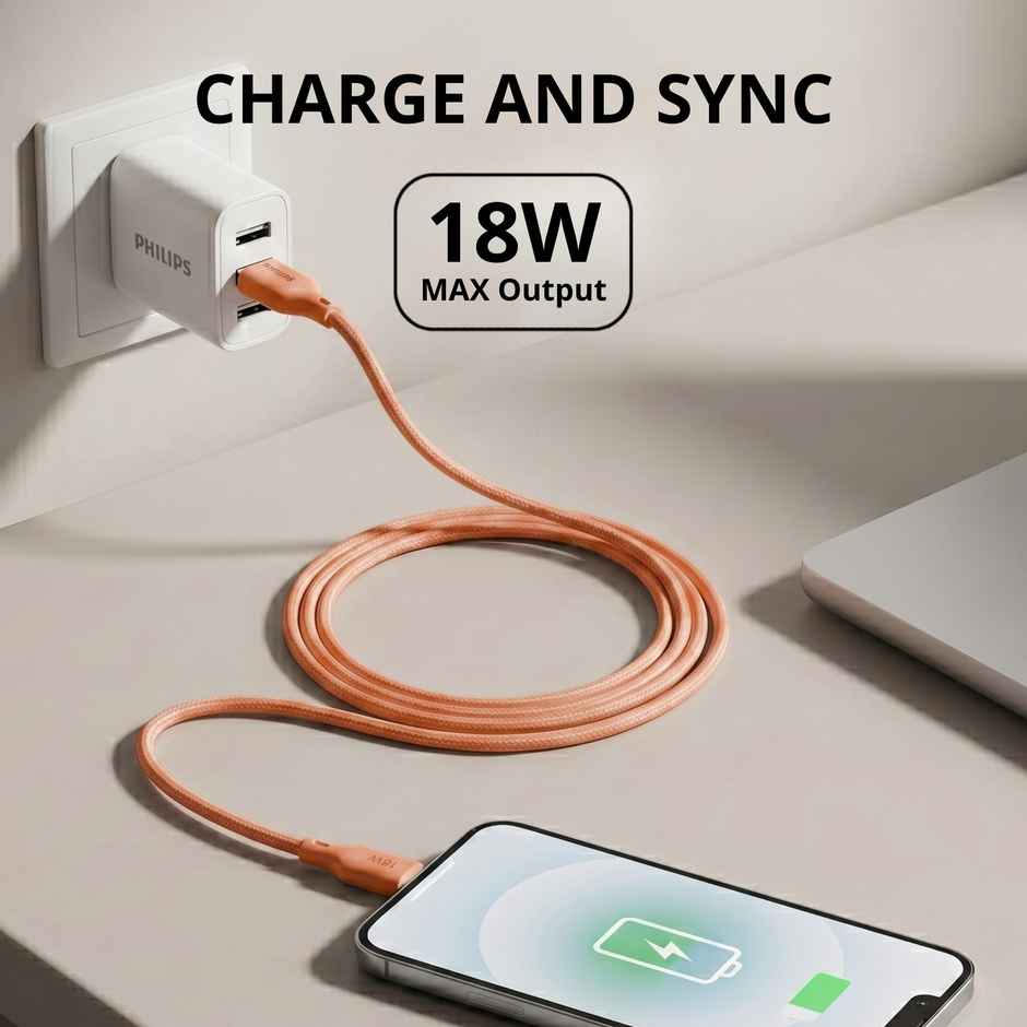 Philips 18W USB A to Type C Fast Charging Cable | DLC4130AR94 | Coral Reef | 1 m