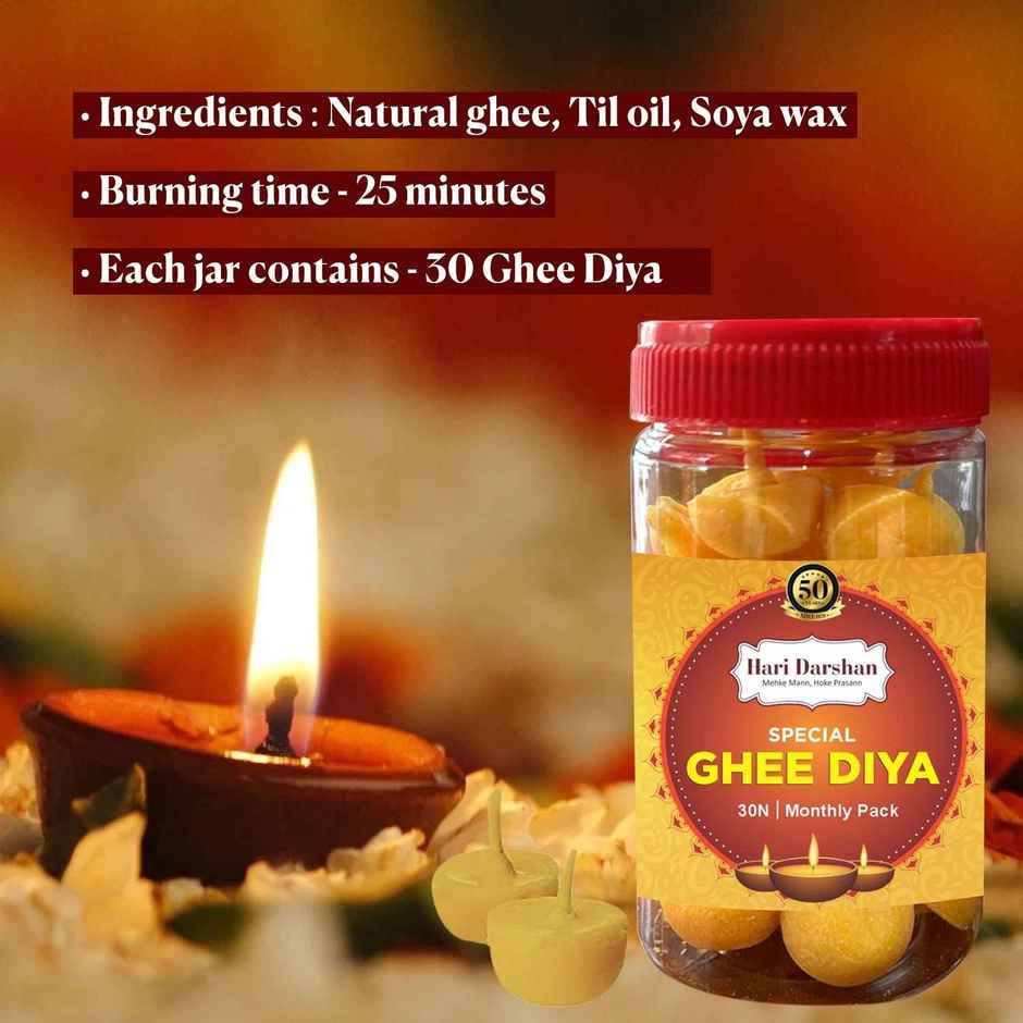 Special Ghee Diya - 30 Pcs | Yellow | Wax | Hari Darshan