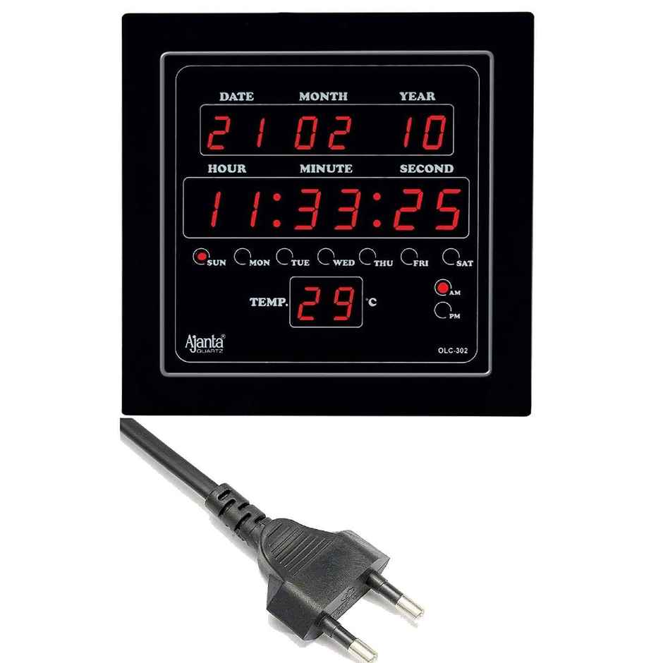 Ajanta Quartz Digital Red LED Square Wall Clock OLC - 302 ( 25.4 x 25.4 x 3.5 cm | Plastic)