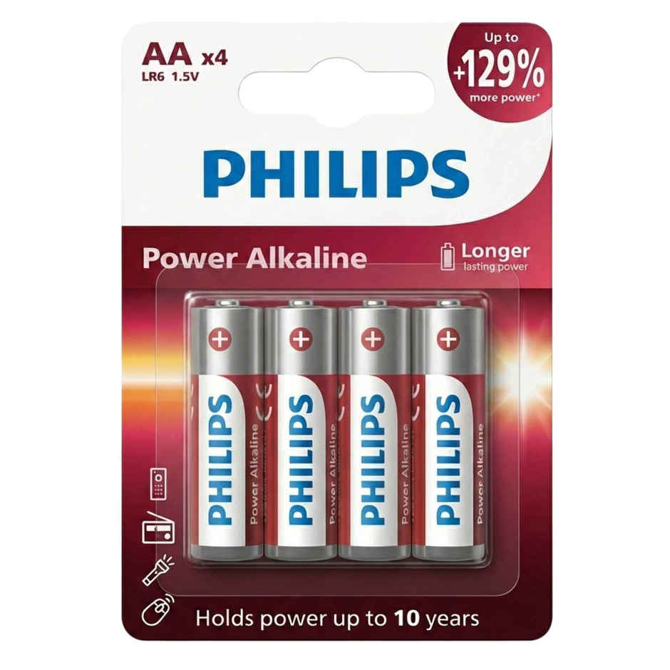 Philips LR6P4B/94 Power Alkaline AA Battery | 1.5V | Long Lasting | Leak Resistant 1.0 Piece