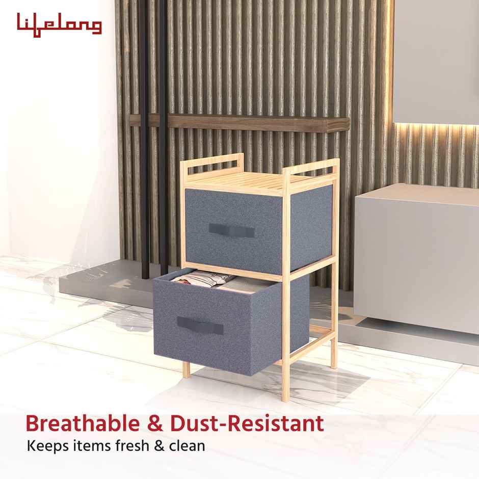 Lifelong Multipurpose Storage | 2-Drawer Fabric Closet | Drawer Organizer | Shelves Wooden Frame