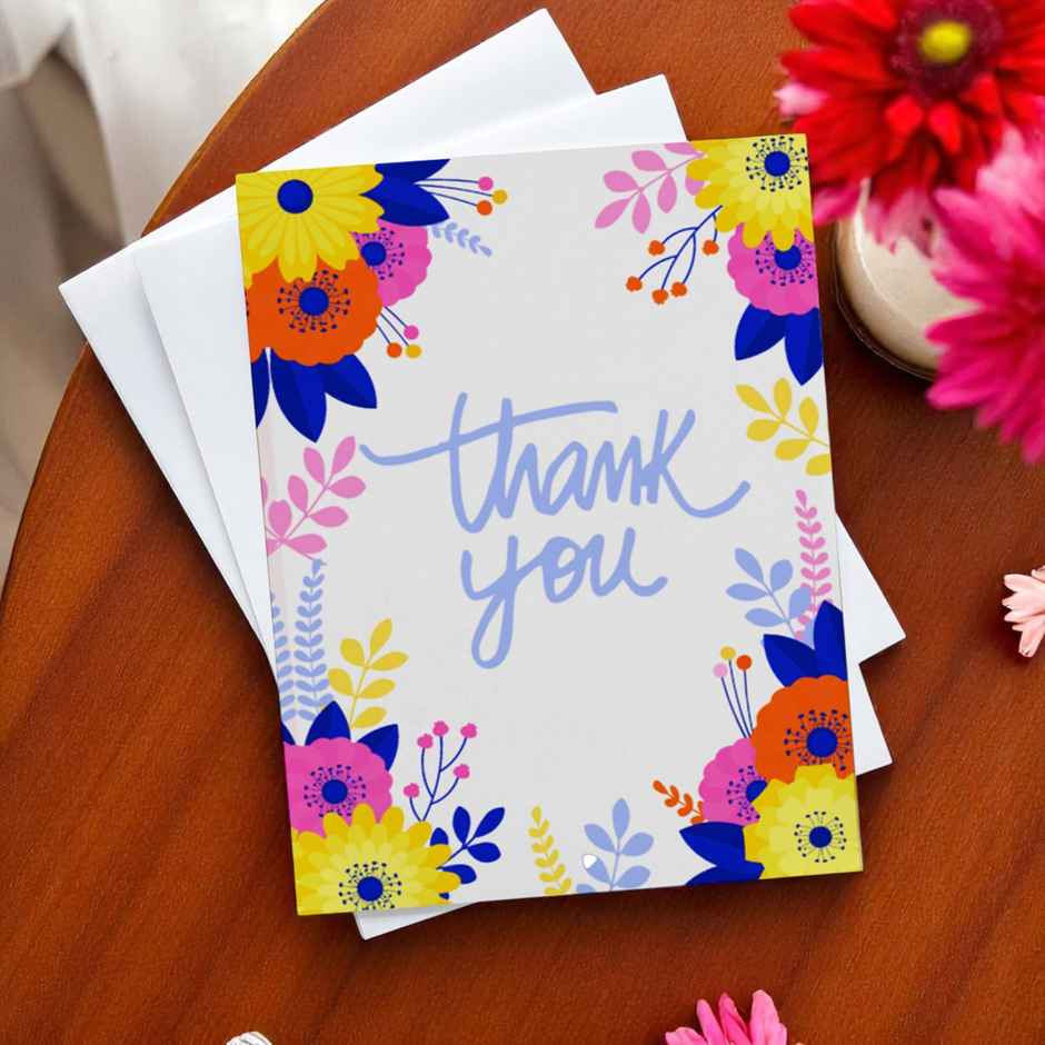 Mad Over Print Yellow Blue Floral Thank You Greeting Card For Father's Day