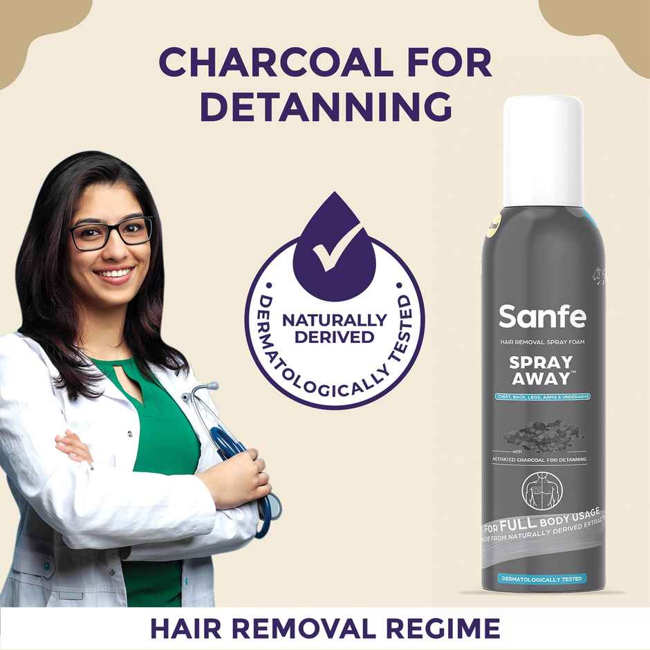 Sanfe Painless & Detan Hair Removal Spray Cream For Full Body, Skin Detan, Charcoal