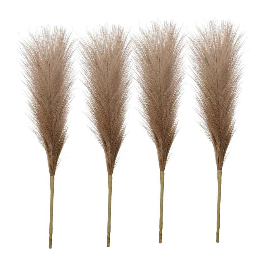 Tied Ribbons Set of 4 Fluffy Pampas Grass Artificial Flower (Brown, 45.7 Cm)