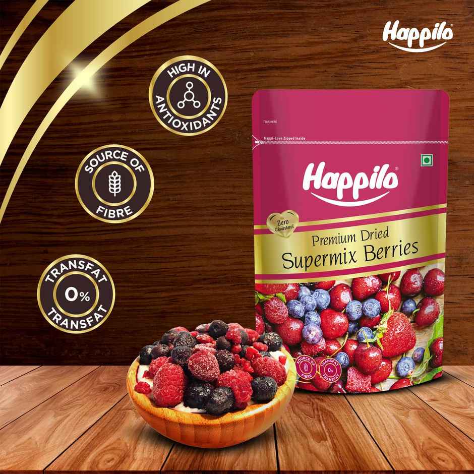 Happilo Dried Supermix Berries|Dried Blueberries |Dried Cherry|Dried Strawberries|Dried Raisins