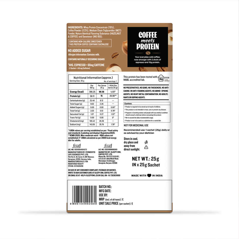 Sleepy Owl Hazelnut Protein Coffee Sachet