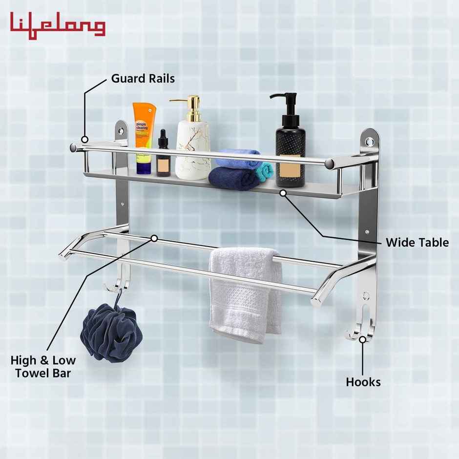 Lifelong Stainless Steel Wall Mounted Bathroom Shelf For Storage-Single Layer Cabinet Towel Holder