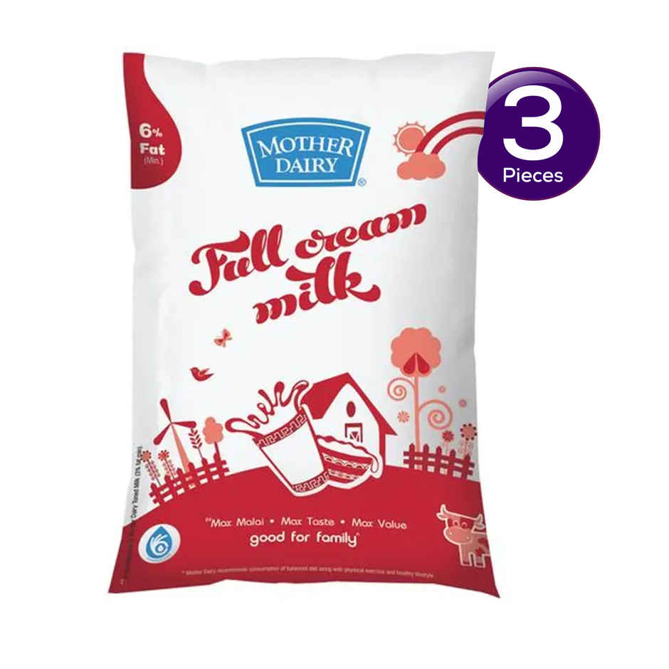 Mother Dairy Full Cream Fresh Milk (Pouch) Combo