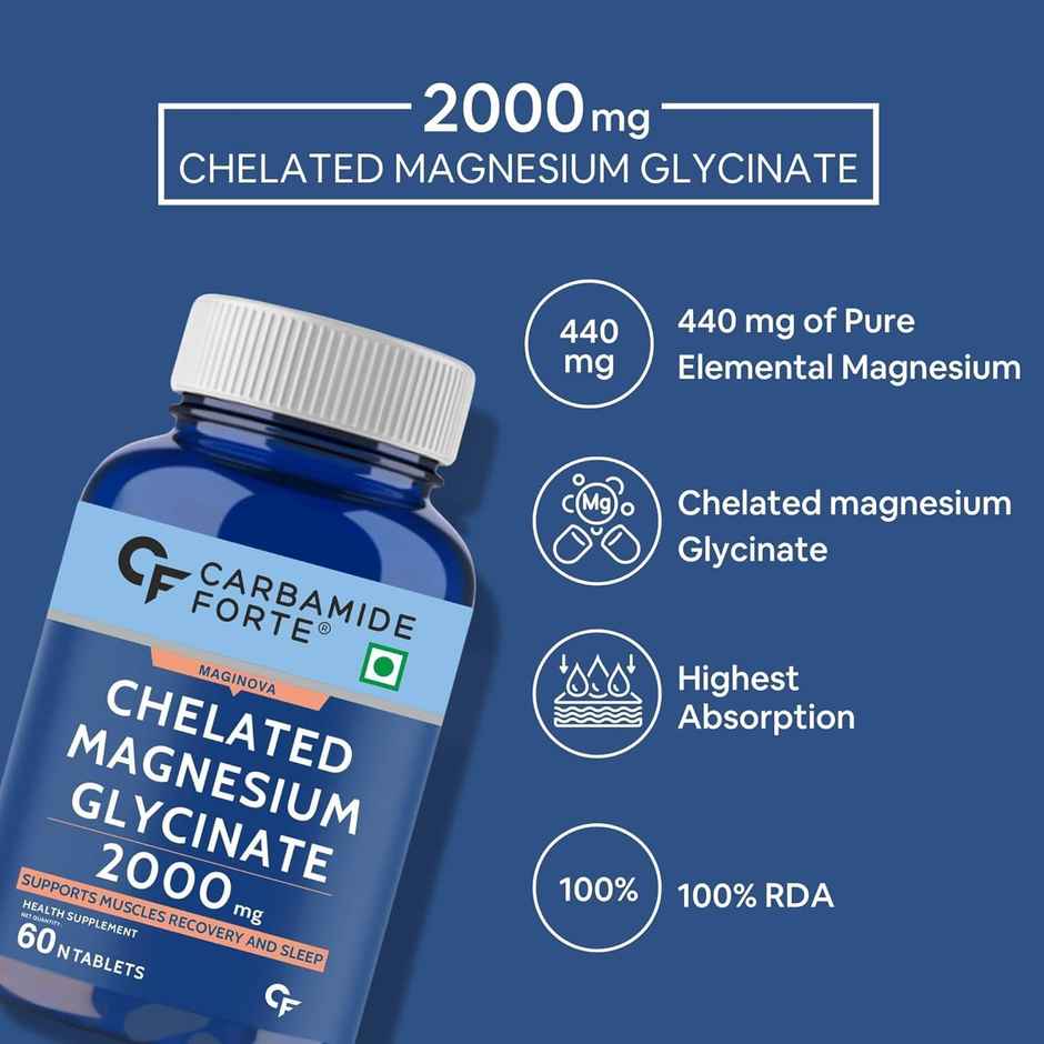 Carbamide Forte Chelated Magnesium Glycinate Supplement 60 Veg Tablets