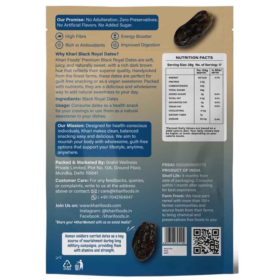 Khari Foods Black Royal Dates | High Fiber Khajur, Dry Fruit Khajoor