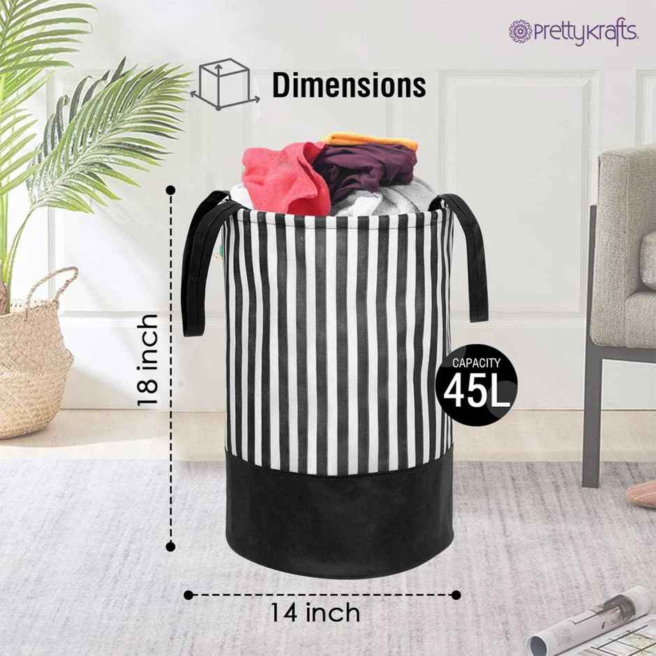 Prettykrafts 45 Ltr Folding Laundry Basket For Clothes, Freestanding Laundry Hamper,Set Of 1, Black