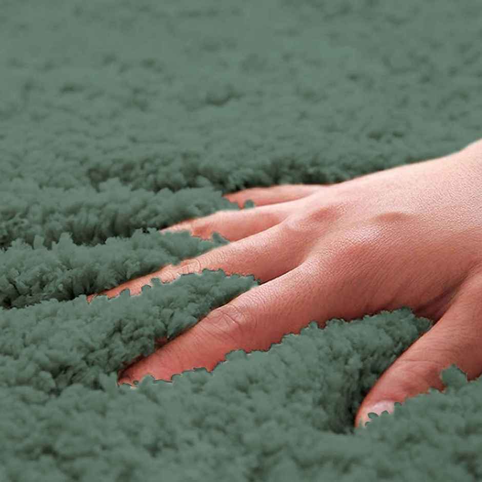 Casacraft by Pepperfry Microfibre Anti- Skid Door Mat | 43 x 31 cm | Green Solid