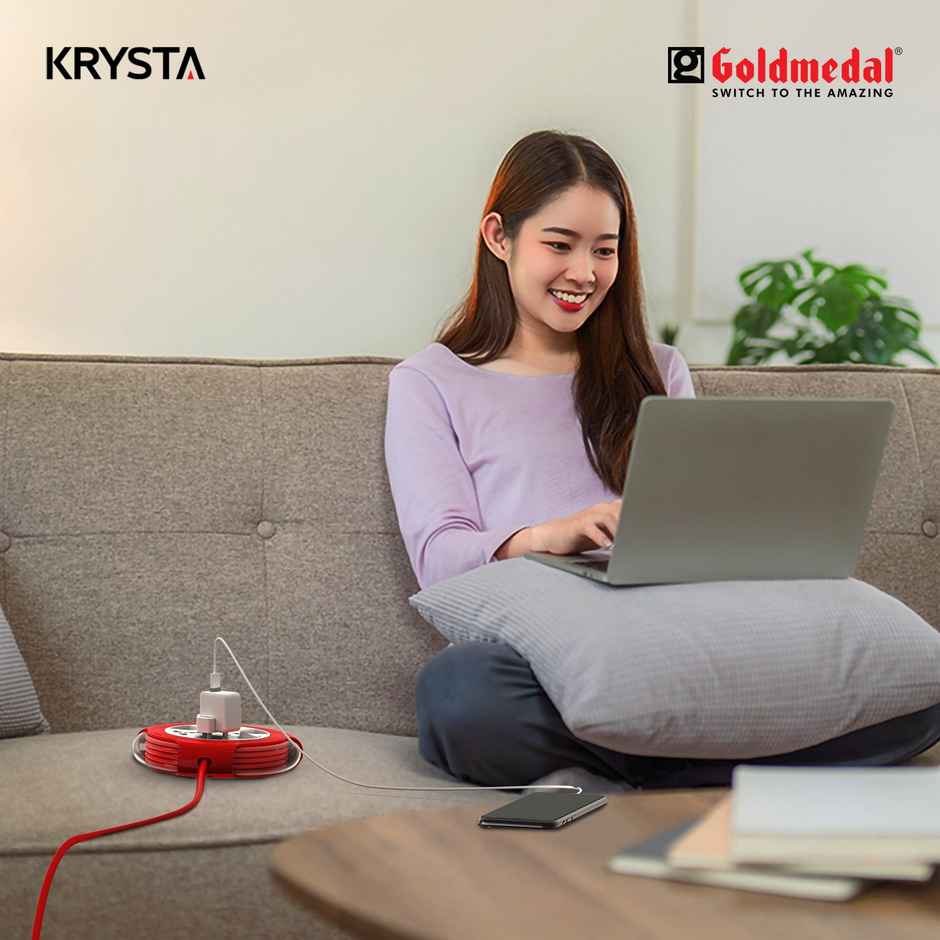Gold Medal Krysta 2 Pin Heavy-Duty 5-Meter Cable Extension Cord|Master Switch with Indicator|Universal Sockets | Ultra-Smooth Rotation Extension Board for Home & Office