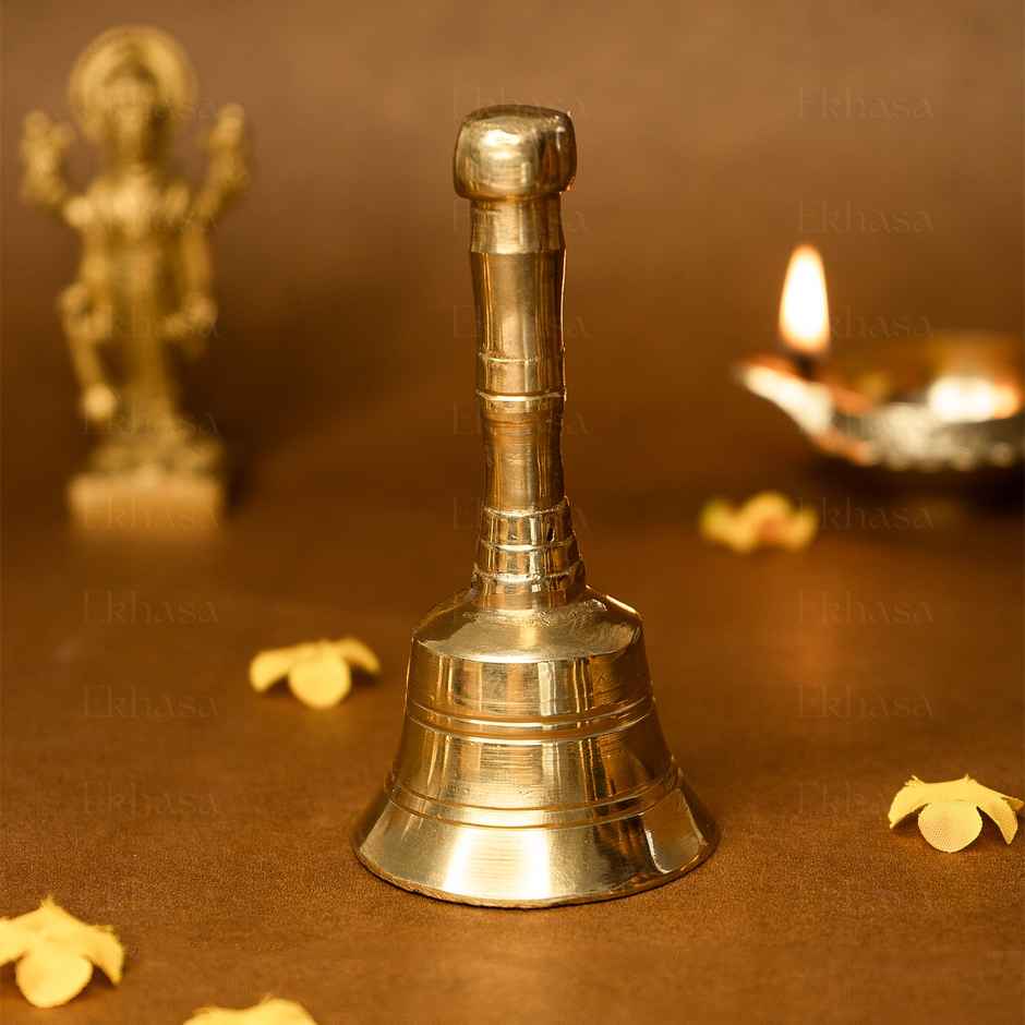 Ekhasa Pure Brass Gol Ghanti For Pooja | Handcrafted Pooja Bell For Mandir | Pooja Ghanti For Home