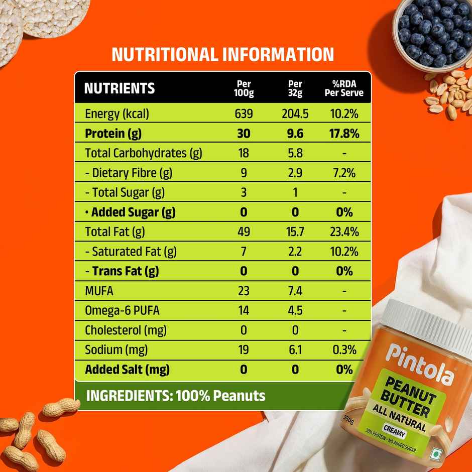 Pintola All Natural Peanut Butter Creamy | Unsweetened