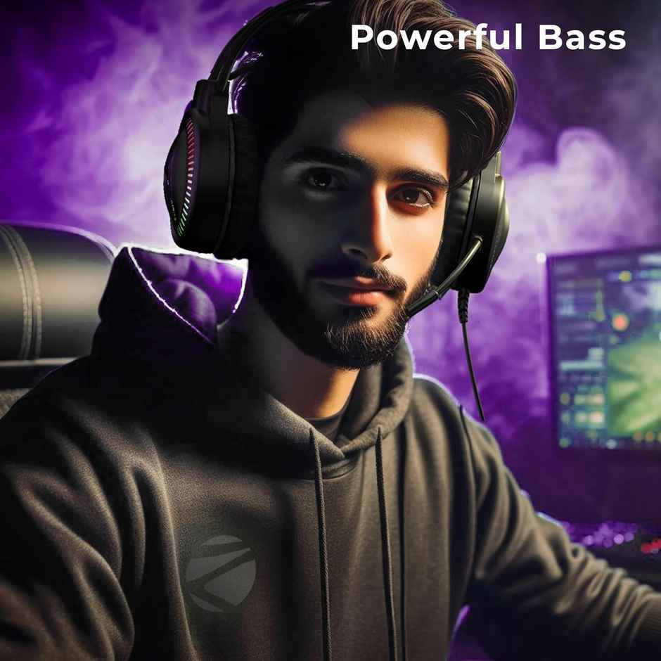 Zebronics Blitz C Dolby Atmos Gaming Over Ear Wired Headphone,50Mm Neodymium Drivers, Padded Headband, Lightweight & Comfortable, RGB Lights,Flexible Mic,Type-C Connector,Black