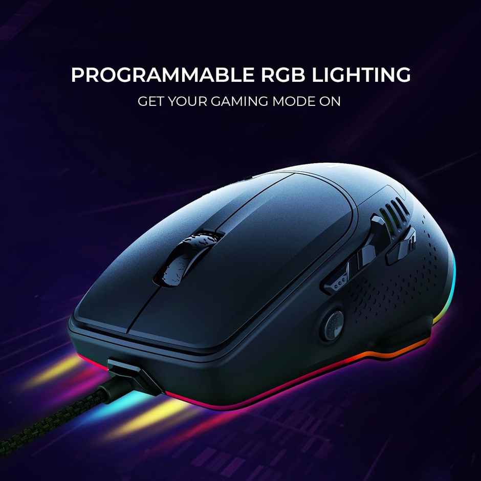 Kreo Hawk Gaming Mouse With Programmable Buttons & Rgb Lighting, Top Sensor, Adjustable Dpi (Black)