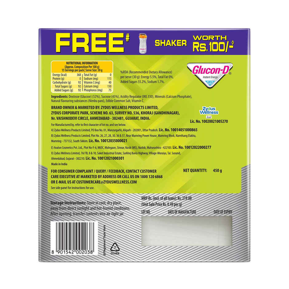 Glucon-D Tangy Orange Instant Powder(450gms) & Glucon D Instant Energy Health Drink Nimbu Pani(450gms) Combo