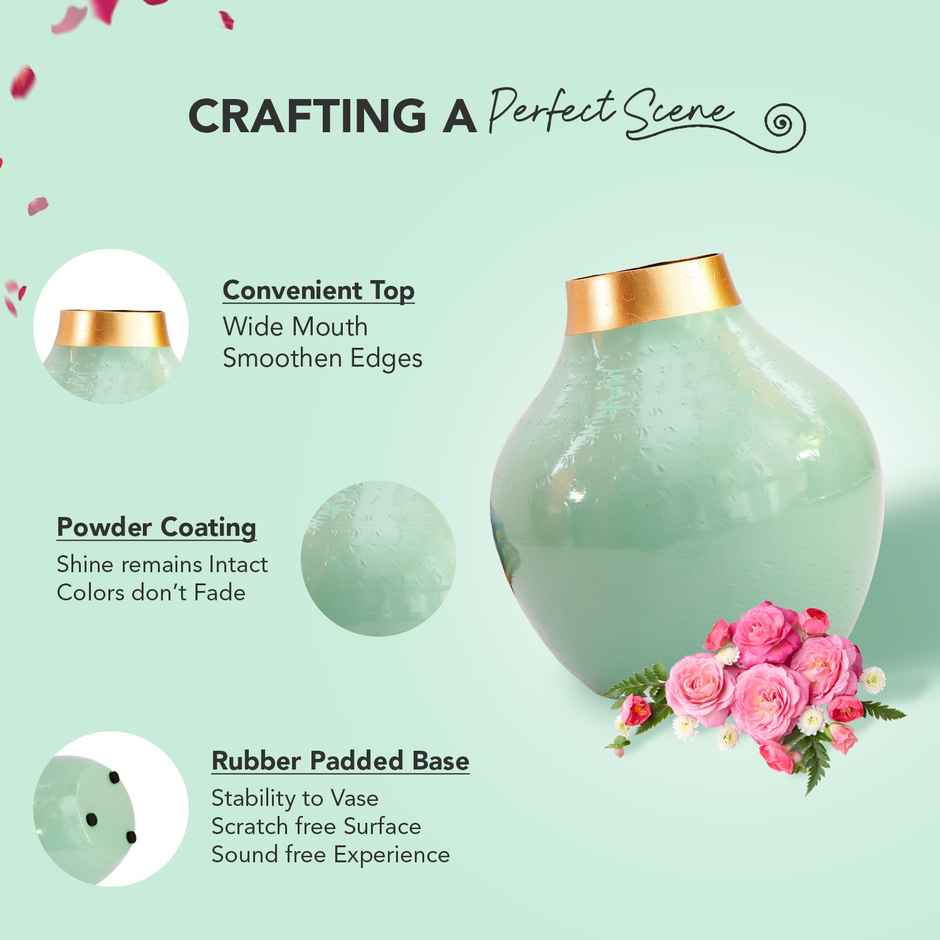 Ekhasa Unbreakable Metallic Aqua Green Flower Vase For Home Decor | Aesthetic Vase Gift