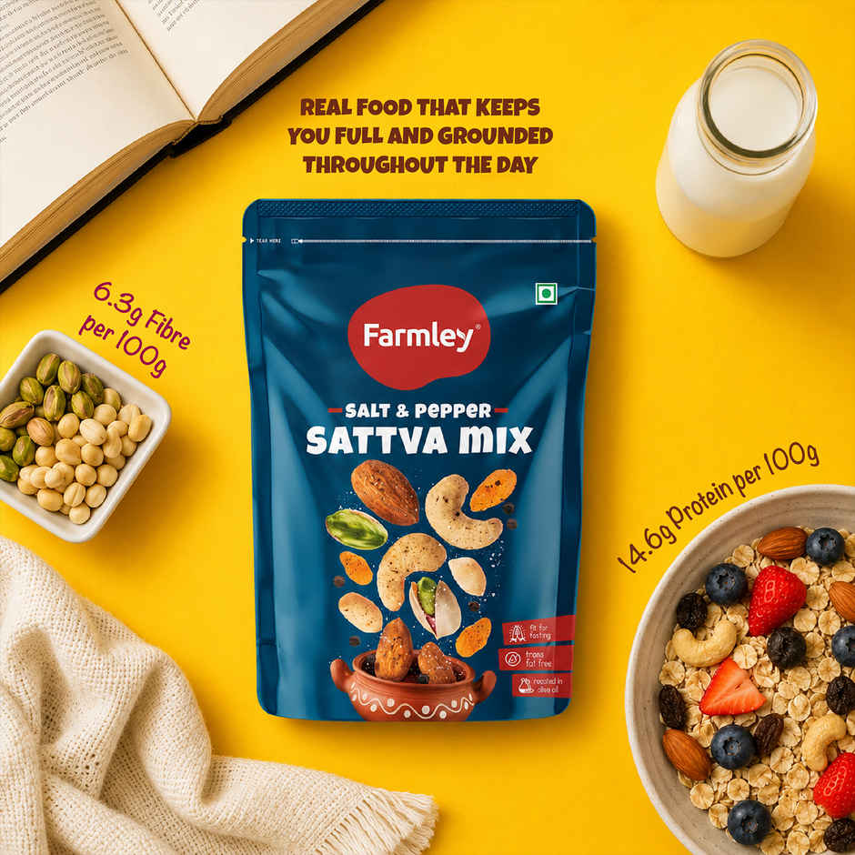 Farmley Satva Mix Dry Fruit Snack | Peanuts | Green Raisins | Almonds | Cashews | Makhana & More