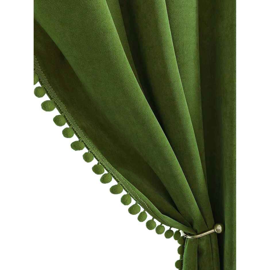 Stitchnest Smooth Textured Green Velvet Semi Sheer Curtains | Door-7 Feet x 4 Feet