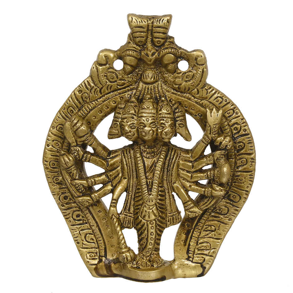 eCraftIndia Golden Brass Lord Panchmukhi Hanuman Statue