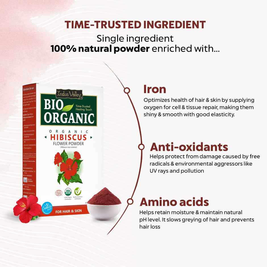 Bio Organic Natural Edible Hibiscus Powder by Indus Valley for DIY Face Pack & DIY Hair Mask