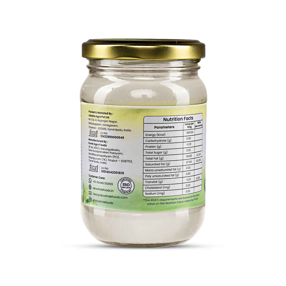 OKO Wholefoods Organic Extra Virgin Coconut Oil | Cold Pressed & Unrefined | Glass Bottle