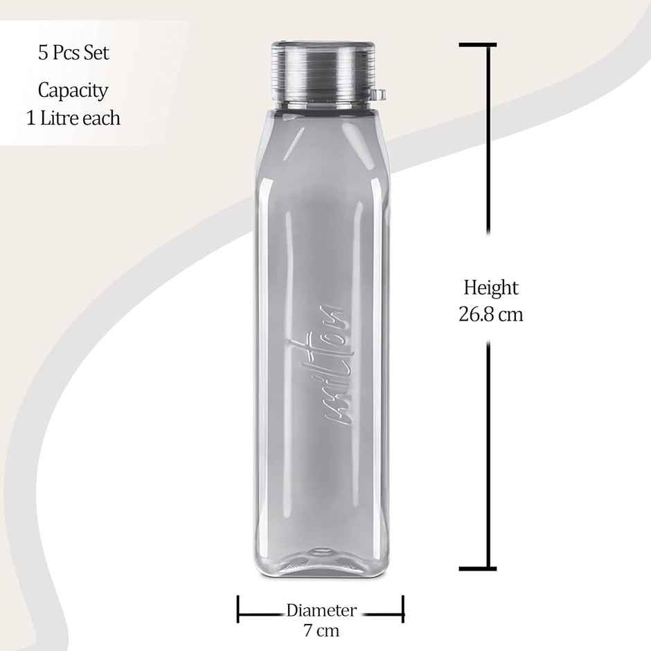 Milton Prime Plastic Fridge Water Bottles | Set of 5 | 1000 ml Each