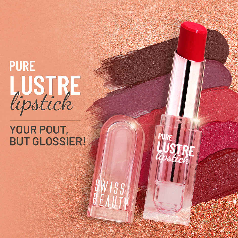 Swiss Beauty Pure Lustre Lipstick | High Shine Finish | Smooth Glide | 04 It's Bare