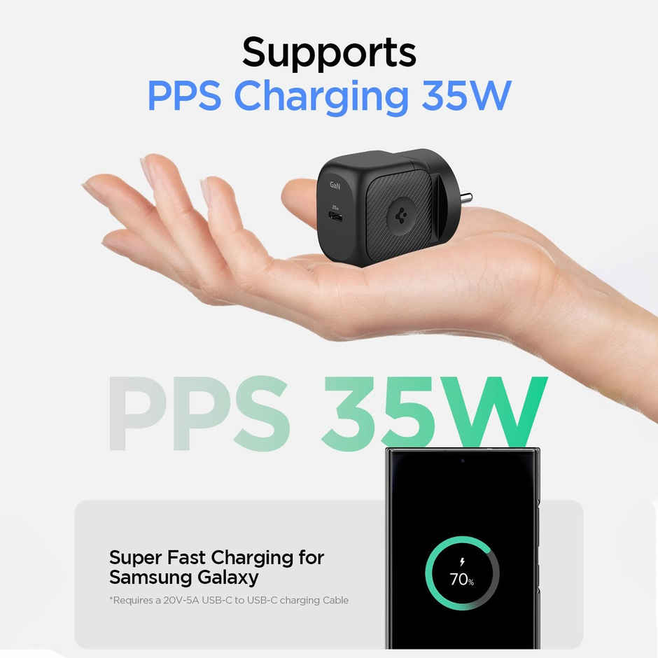 Spigen PE2300 GaN 35W Wall Charger for iPhone, Samsung Galaxy, Oneplus, Vivo and More - Black